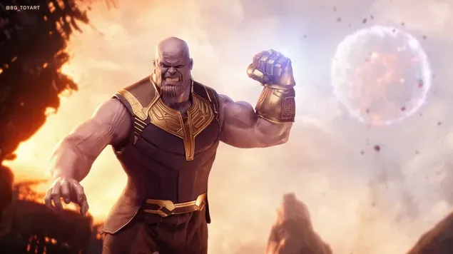 Thanos sta lanciando la luna su Iron Man 8K sfondo