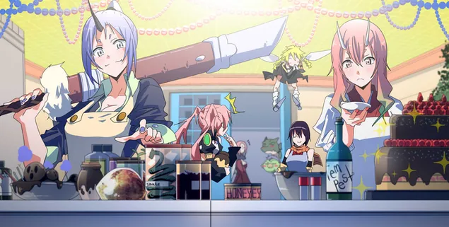 그 때 나는 슬라임으로 환생했다 - 시온, 슈나, 밀림 나바, 소우카 & 라미리스 2K 배경화면