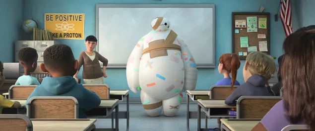 El superheroi d'animació Baymax, que ajuda el professor que ensenya als alumnes 4K fons de pantalla