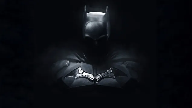 The batman : batman costume in the dark under the spotlight