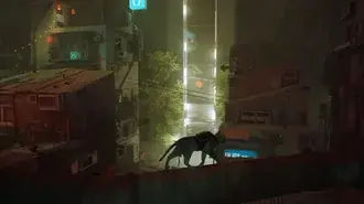 The cat in the video game Stray roaming the streets at night 4K wallpaper