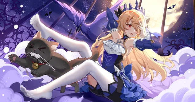 Tapeta Kočka trápí Fischla | Genshinův dopad 4K