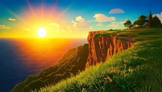 Kanten av en klippa vid solnedgången 2K bakgrund