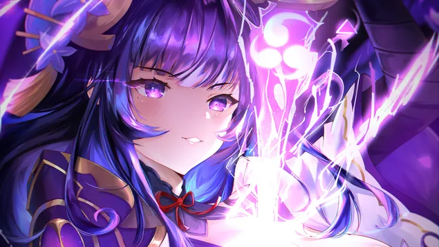 The Electro Archon 'Raiden Shogun' - تأثير جينشين (لعبة فيديو أنمي) 4K خلفية