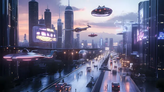 E ardhmja e zbuluar: Një peizazh qytet i drejtuar nga teknologjia 8K sfond