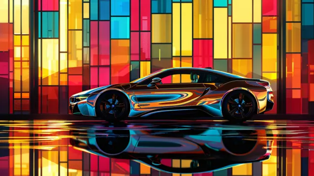 האלגנטיות העתידנית של BMW i8 בנוף עירוני לילי 8K טפט