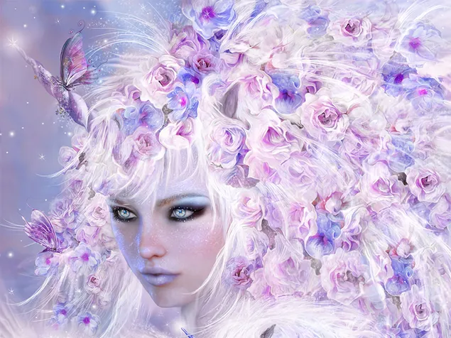 Vajza me flokët e luleve HD sfond