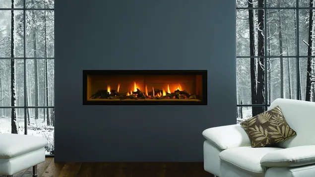 The image of the fireplace in the modern background