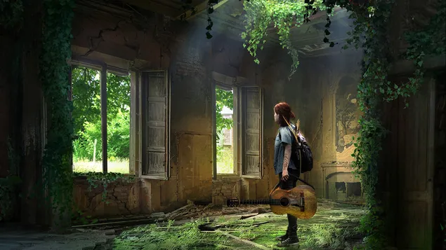 Gadis anime video game The Last of Us dengan gitar 4K wallpaper