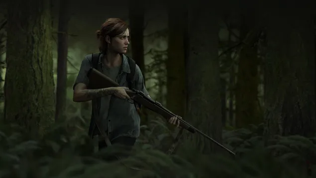 The Last of Us video game anime girl with gun in the jungle
