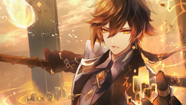 The Listener „Zhongli” - Genshin Impact [gra wideo anime] 4K tapeta