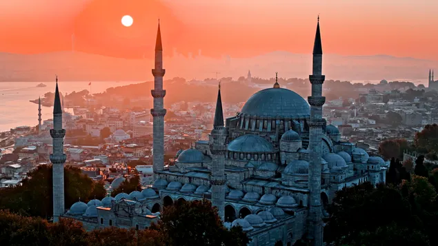 The magnificent suleymaniye mosque and the bosphorus 4K wallpaper