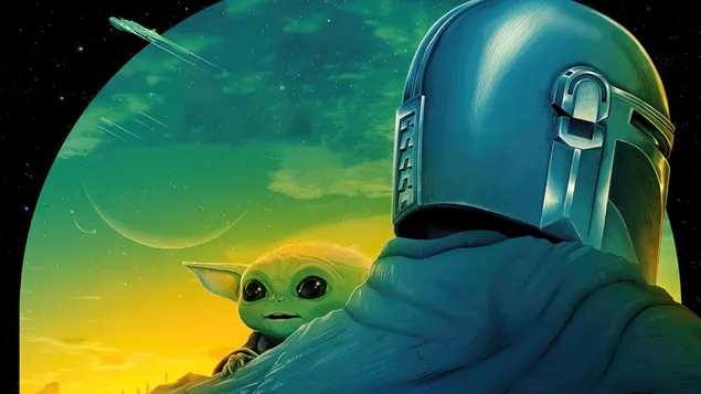 Die Mandalorian (Din Djarin) en Grogu 4K muurpapier