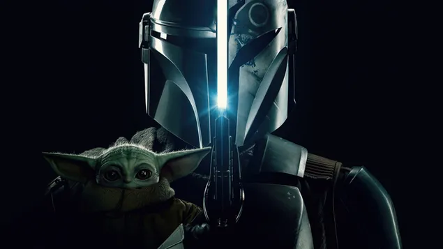 Die Mandalorian wat daraksabel vashou 8K muurpapier