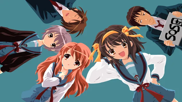 A Melancolia de Haruhi Suzumiya - Todos os Personagens (Vetor) 4K papel de parede