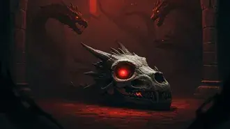 The Ominous Remnants of a Dragon's Reign: A Skull's Warning from the Crypt HD wallpaper