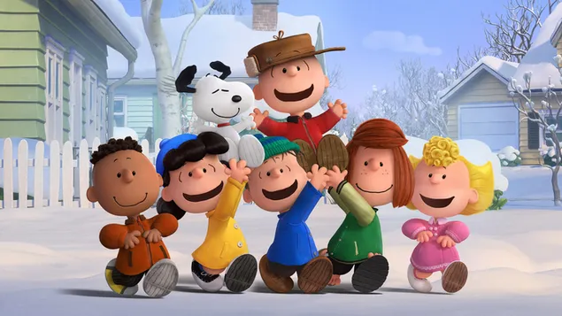 Els personatges de la pel·lícula animada Peanuts posen divertir-se 2K fons de pantalla