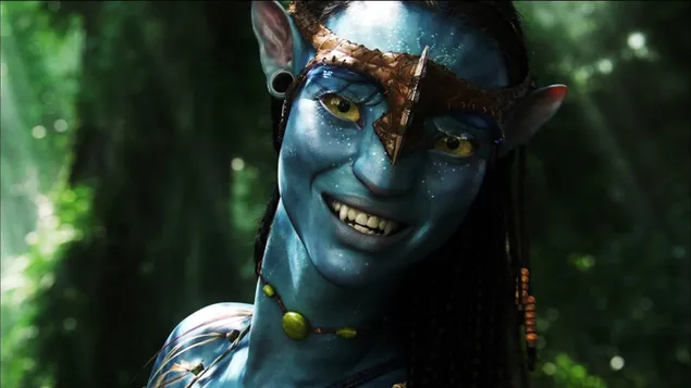 De perfecte avatarfilm met computereffecten neytiri lacht met haar lange haar