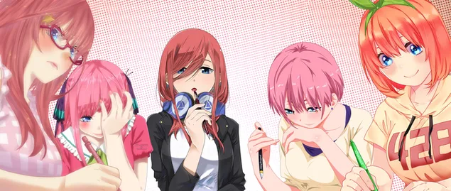 精髓五胞胎 - 中野五月、中野二乃、中野美久、中野一香和中野四叶 2K 壁纸