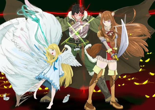 盾之勇者的崛起 - Firo、Naofumi Iwatani & Raphtalia 2K 壁紙