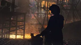 the shadow of the girl and her cat in the dark download