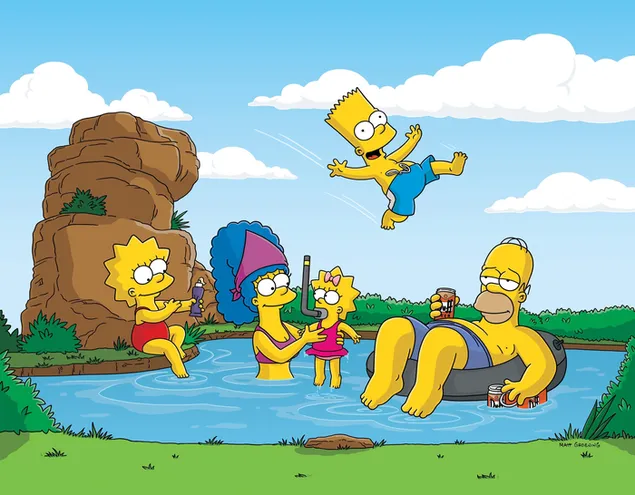 De stripfiguren van de Simpsons hebben plezier in de knoedels 2K achtergrond
