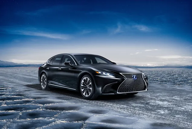 도로에 주차된 현대적인 휠 디자인의 블랙 컬러의 최첨단 Lexus LS 4K 배경화면