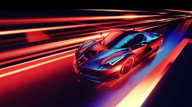 Das auffällige Design von Ferrari in Neonlichtern in einer farbenfrohen Umgebung 4K Hintergrundbild