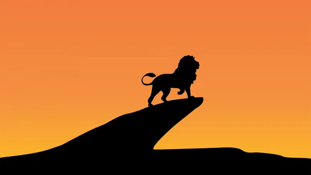 崖の後ろに昇る太陽と崖の上のライオンのシルエット ダウンロード