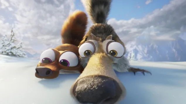Den uheldige ekornskratten, som vi kjenner fra Ice Age-animasjonsfilmen, er igjen i trøbbel med babyekornet. 2K bakgrunn