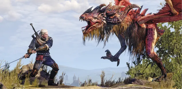 Witcher 3 - Wild Hunt (리비아의 게롤트 대 로얄 와이번) 4K 배경화면