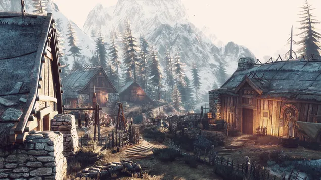 The Witcher 3 - Wild Hunt (winterhuise) 2K muurpapier
