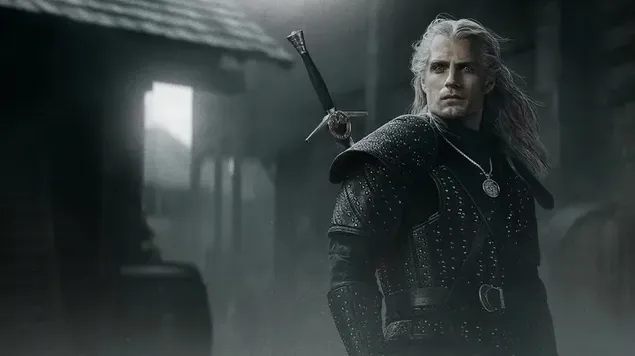 Het Witcher-personage met wit haar dat een zwaard op zijn rug draagt, is een van de huizen download