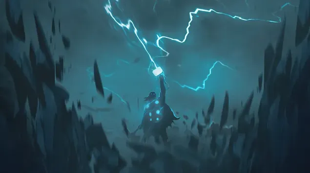 Thor thith të gjitha bubullimat në Mjolnirin e tij 4K sfond