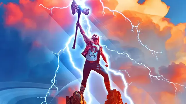 Thor duke mbledhur fuqinë e tij Thunder në Strombreaker 4K sfond