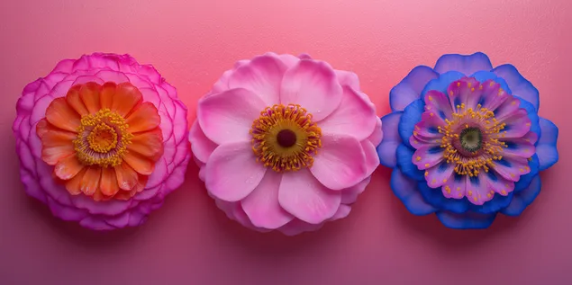 Три уникатни цвеќиња со детални шари на ливчиња 2K тапет