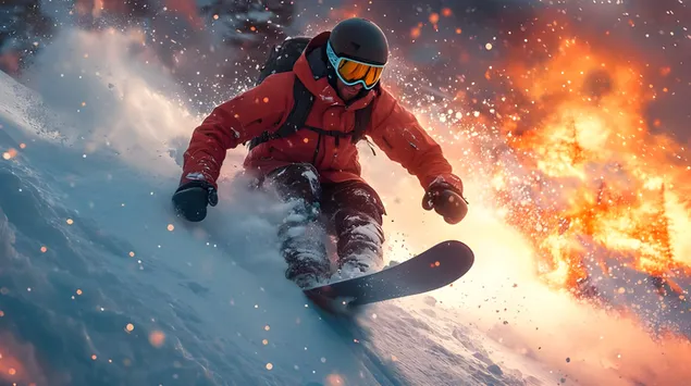 spannande snowboardaventyr i eldig bakgrund ladda ner