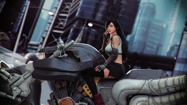 Taustakuva "Tifa Lockhart" -moottoripyörä - Final Fantasy VII Remake (videopeli) 4K