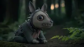 Tim Burton-esque Spiked Creature in a Forest Setting 2K wallpaper