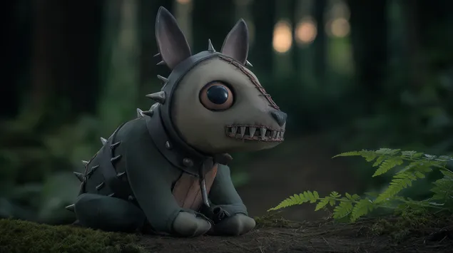 Шпалери Колюча істота в лісовому оточенні в стилі Тіма Бертона 2K