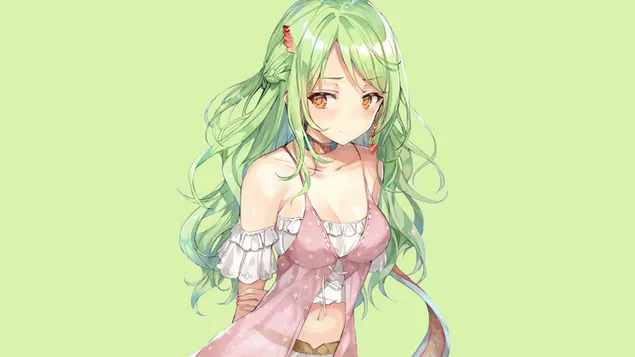 Tímida chica anime de cabello verde