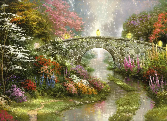 Winzige Brücke über einen Bach 2K Hintergrundbild