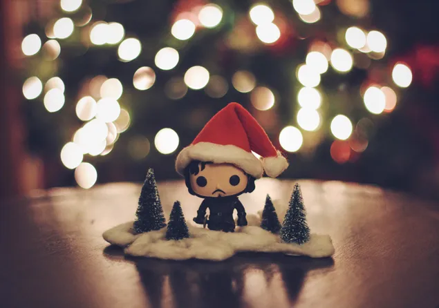 Hình nền Jon Snow tí hon với chiếc mũ của ông già Noel 4K