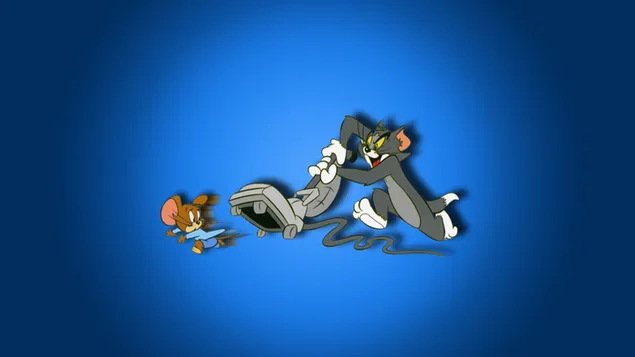 Tom en jerry cartoon blauwe achtergrond 2K achtergrond