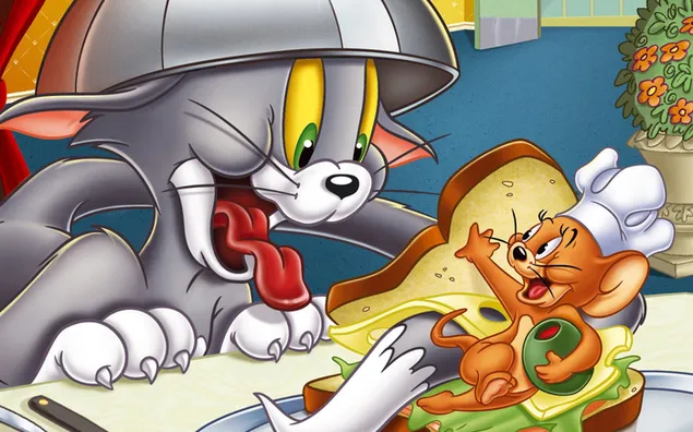 Tom en Jerry achtervolgen spelletjes, brood, huis 2K achtergrond