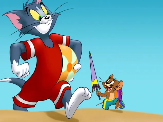 Tom en Jerry gaan naar het strand 2K achtergrond