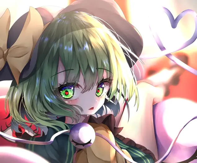 Touhou Project video game series anime girl with green eyes and green hair hat download