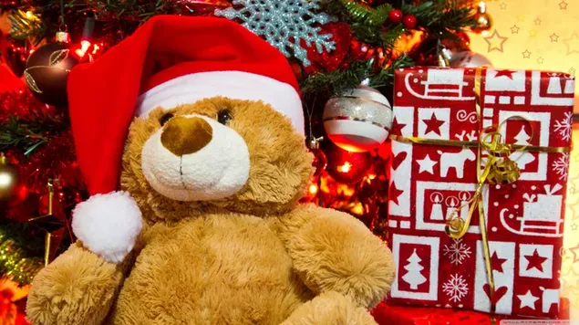 クリスマス プレゼントとしておもちゃのテディベア 2K 壁紙