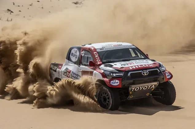Toyota pickup rally adventure in the desert sands 4K wallpaper