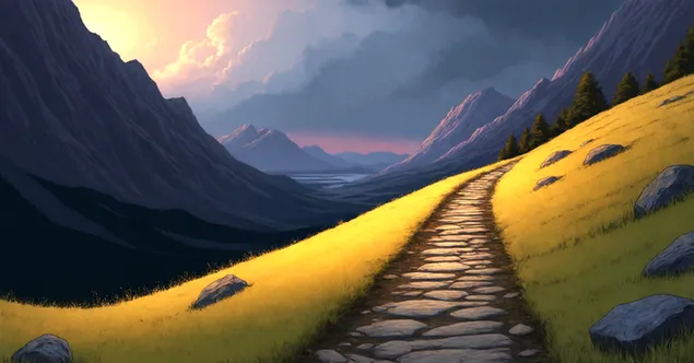 Spuren auf der Seite der Berge 2K Hintergrundbild